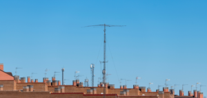 a large antenna dwarfing all others in the skyline
